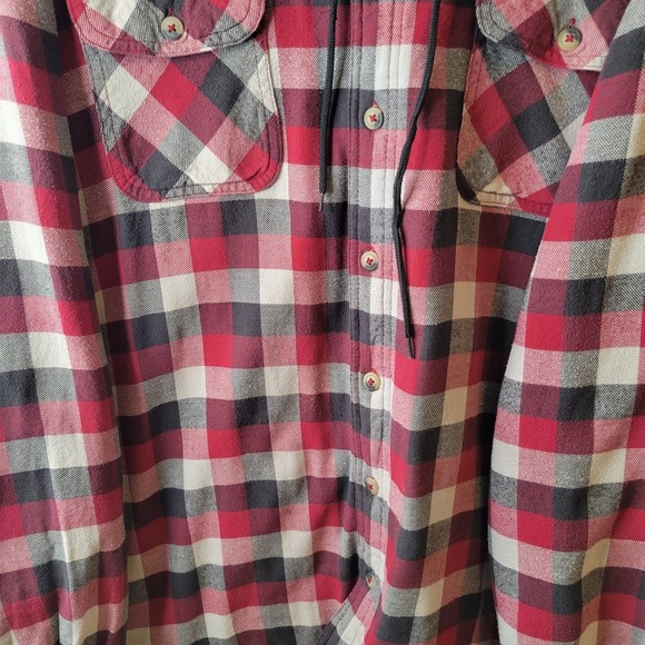 Wrangler Red Black White Plaid Flannel Quilted Lined Hooded Shirt Jacket Men 3XL - Picture 12 of 16